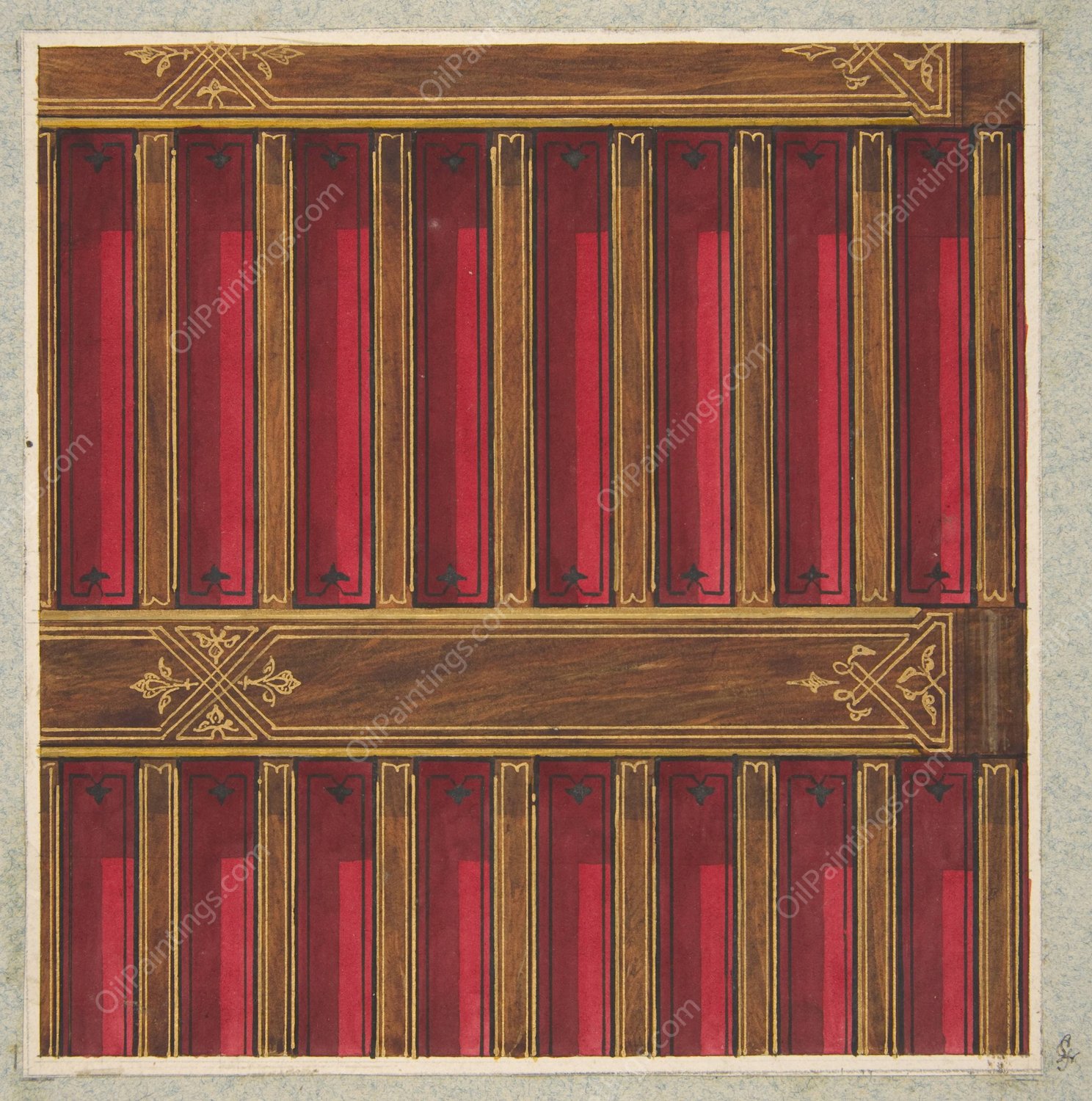 Design for the decoration of a beamed ceiling  by Jules-Edmond-Charles Lachaise - Hand-Painted Oil Painting Reproduction