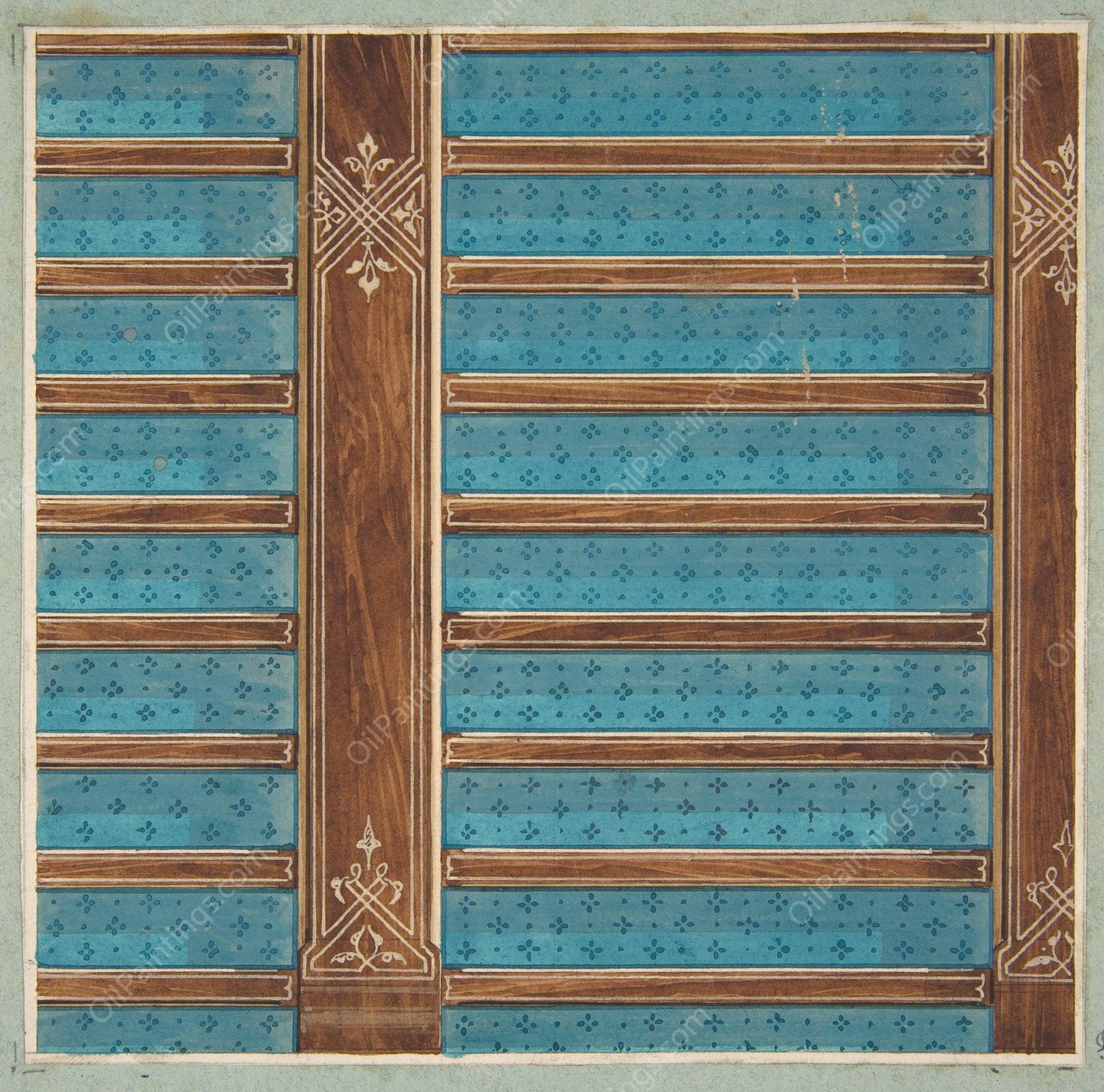 Design for the decoration of a beamed ceiling  by Jules-Edmond-Charles Lachaise - Hand-Painted Oil Painting Reproduction