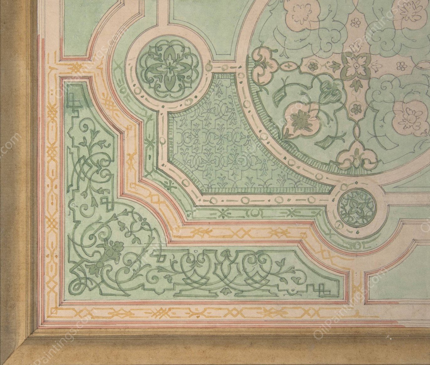 Design for the decoration of a ceiling with circular medallions  by Jules-Edmond-Charles Lachaise - Hand-Painted Oil Painting Reproduction