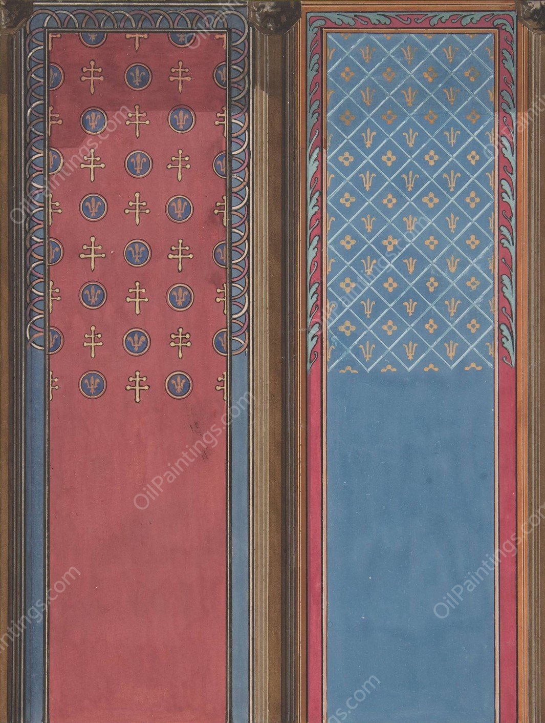 Design for the painted decoration of panels  by Jules-Edmond-Charles Lachaise - Hand-Painted Oil Painting Reproduction