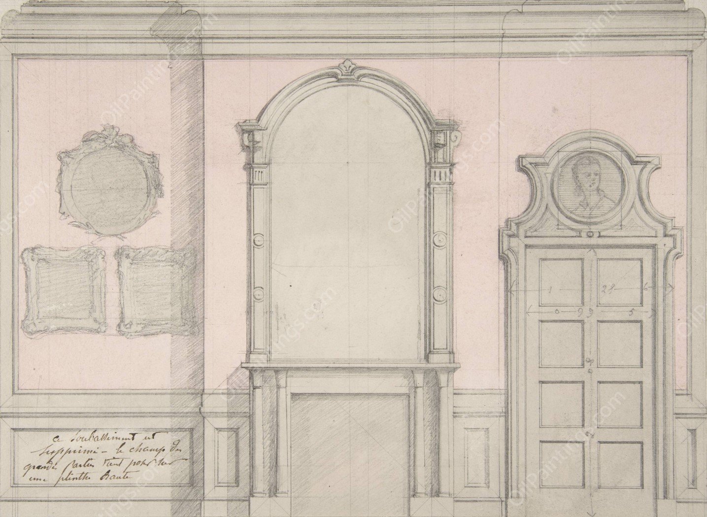 Design for treatment of a chimney-piece and adjacent door  by Jules-Edmond-Charles Lachaise - Hand-Painted Oil Painting Reproduction