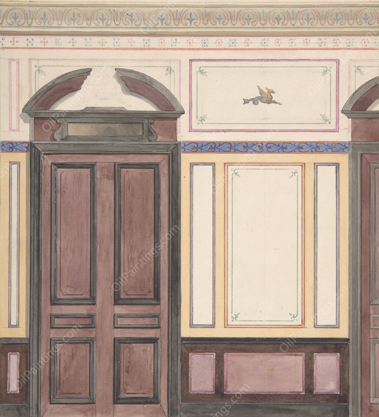 Design for Wall Paneling, Deepdene, Dorking, Surrey  by Jules-Edmond-Charles Lachaise - Hand-Painted Oil Painting Reproduction