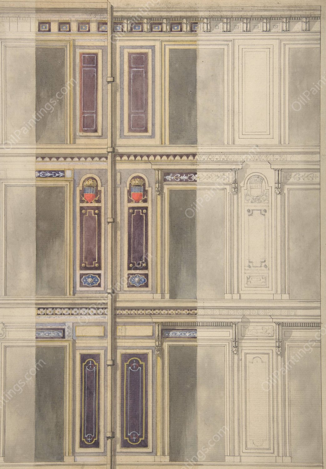 Designs for three windowed storeys  by Jules-Edmond-Charles Lachaise - Hand-Painted Oil Painting Reproduction