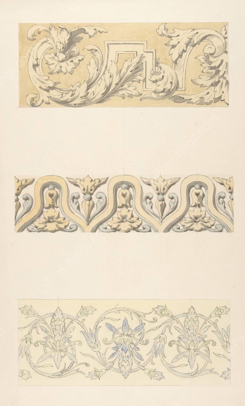 Three designs for decorative borders  by Jules-Edmond-Charles Lachaise - Hand-Painted Oil Painting Reproduction
