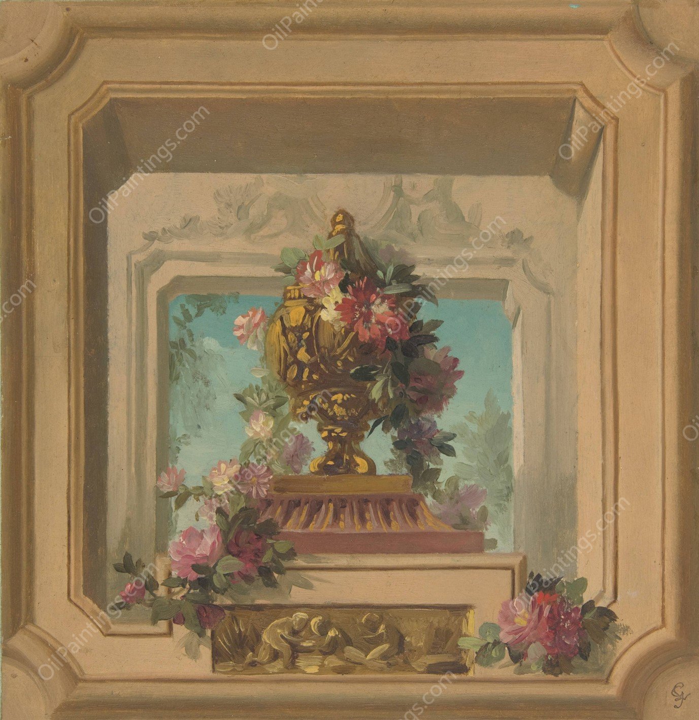 Trompe l'oeil design for a ceiling  by Jules-Edmond-Charles Lachaise - Hand-Painted Oil Painting Reproduction