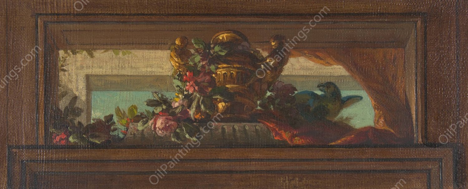 Trompe l'oeil design of birds and flowers  by Jules-Edmond-Charles Lachaise - Hand-Painted Oil Painting Reproduction