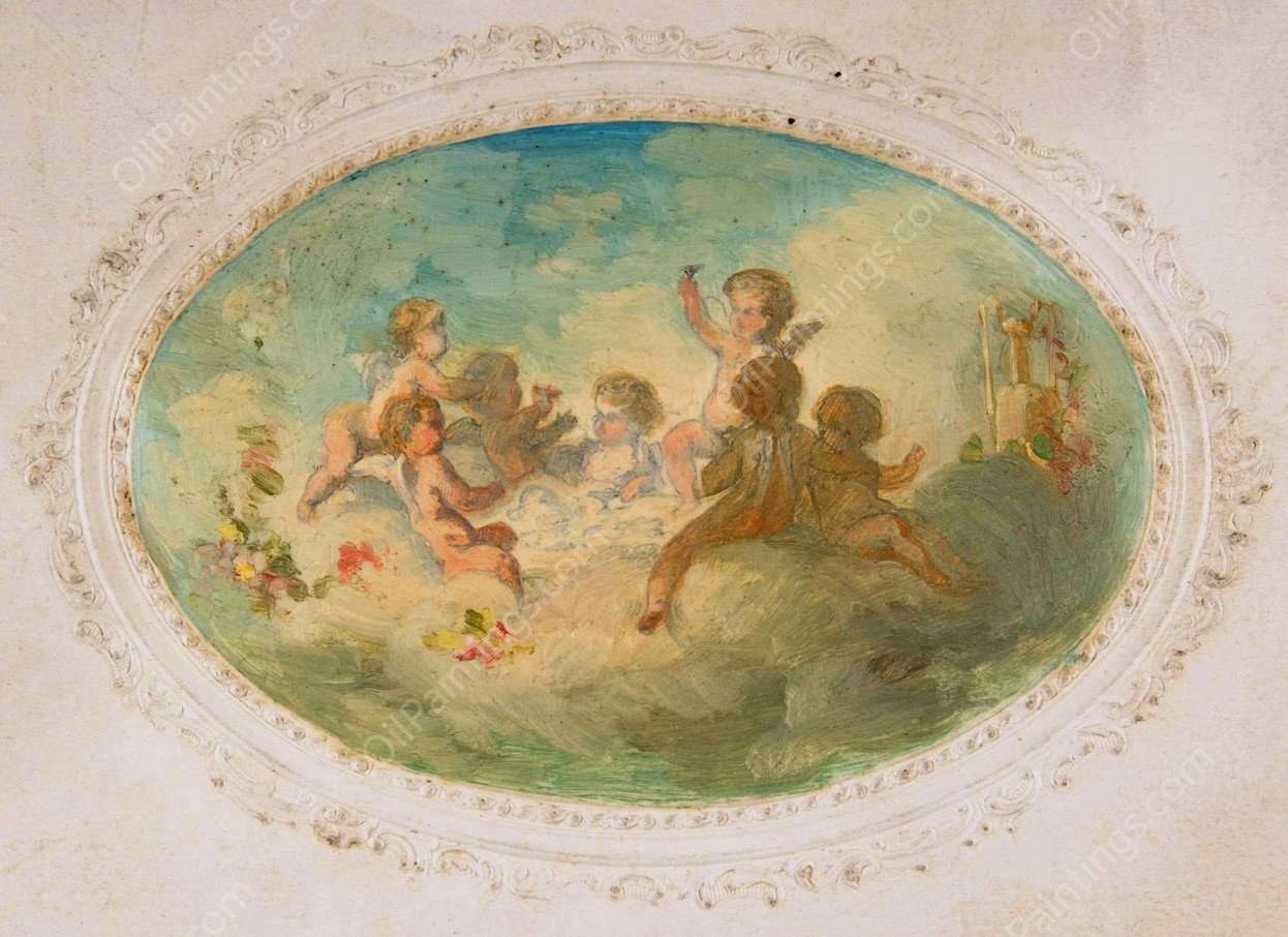Winged putti at a banquet  by Jules-Edmond-Charles Lachaise - Hand-Painted Oil Painting Reproduction