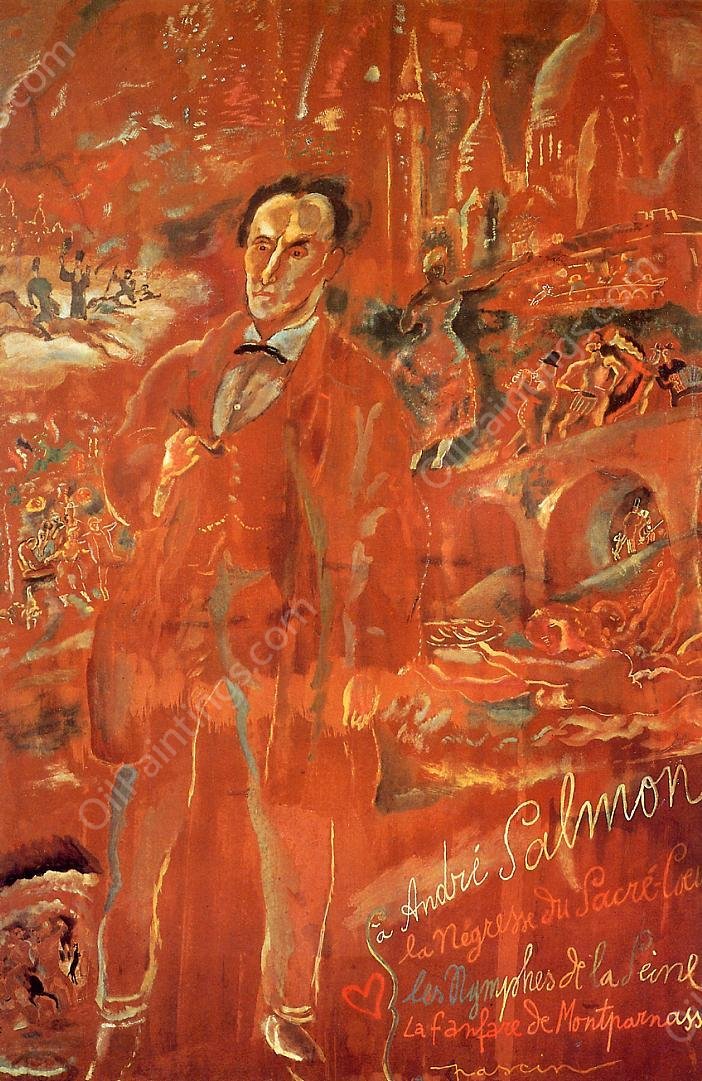 Andre Salmon and Montmartre by Jules Pascin - Hand-Painted Oil Painting Reproduction