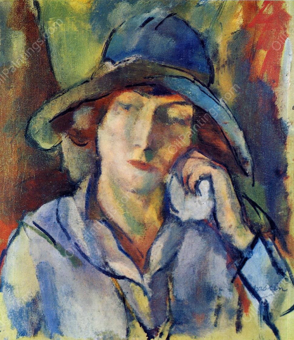 Hermine in a Blue Hat by Jules Pascin - Hand-Painted Oil Painting Reproduction