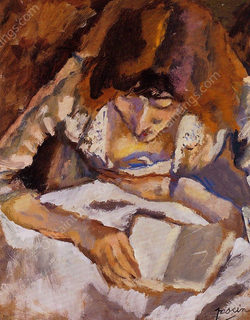 Hermine Reading by Jules Pascin - Hand-Painted Oil Painting Reproduction