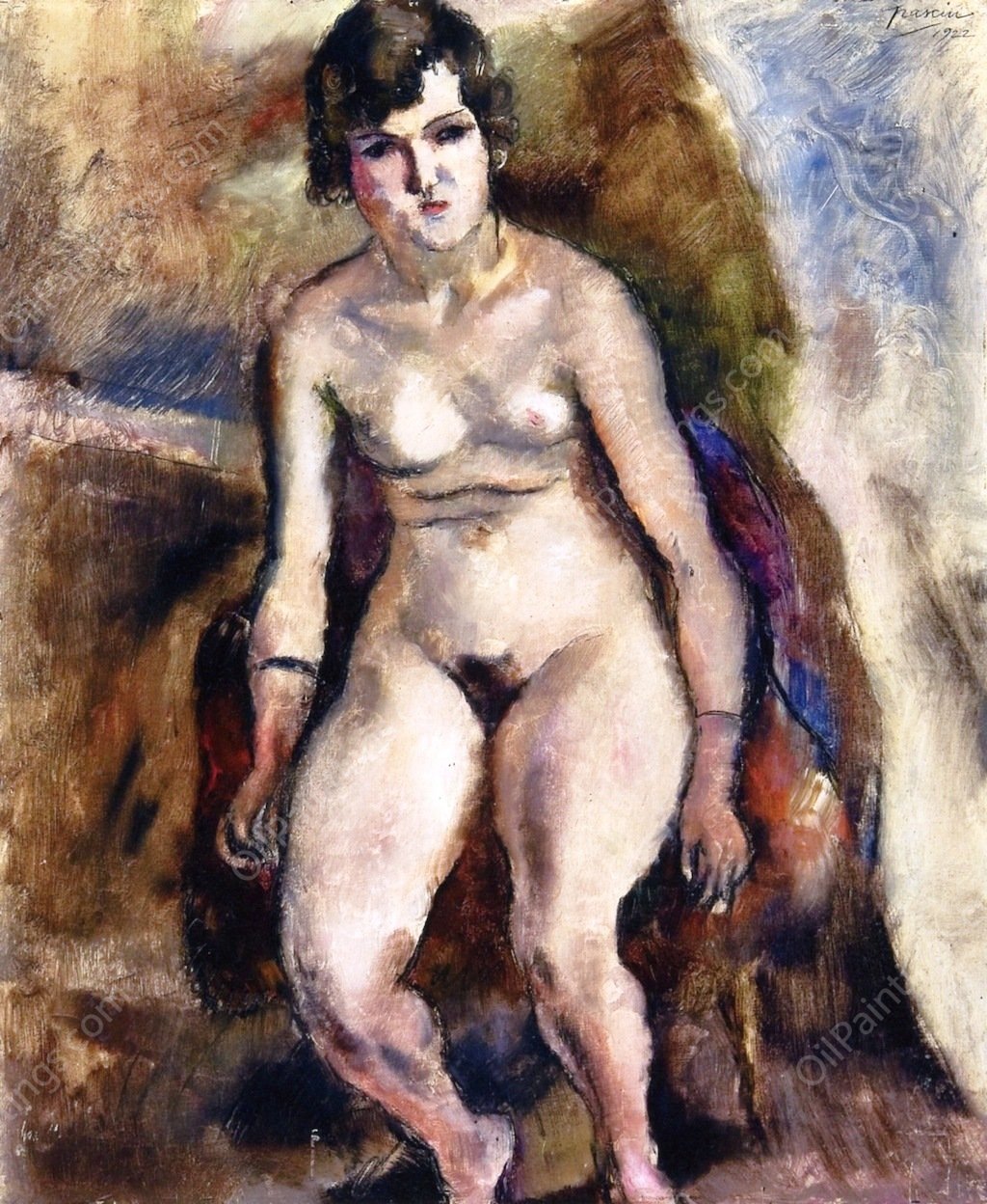 Nude Seated on Chair by Jules Pascin - Hand-Painted Oil Painting Reproduction