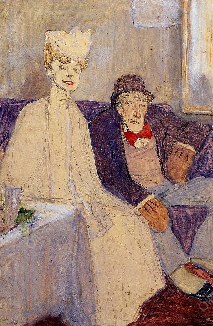 Odd Couple in a Waiting Room by Jules Pascin - Hand-Painted Oil Painting Reproduction