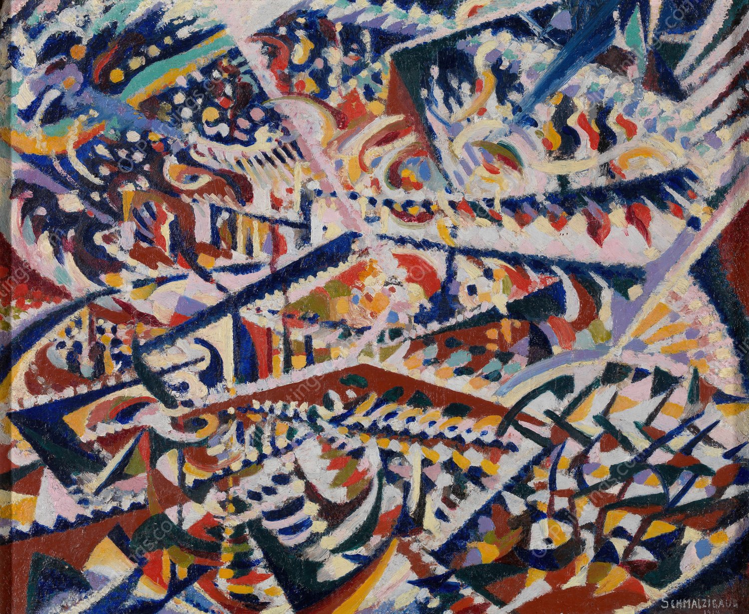 Light + Mirrors and Crowd; Interior of a Popular Ballroom in Antwerp  by Jules Schmalzigaug - Hand-Painted Oil Painting Reproduction