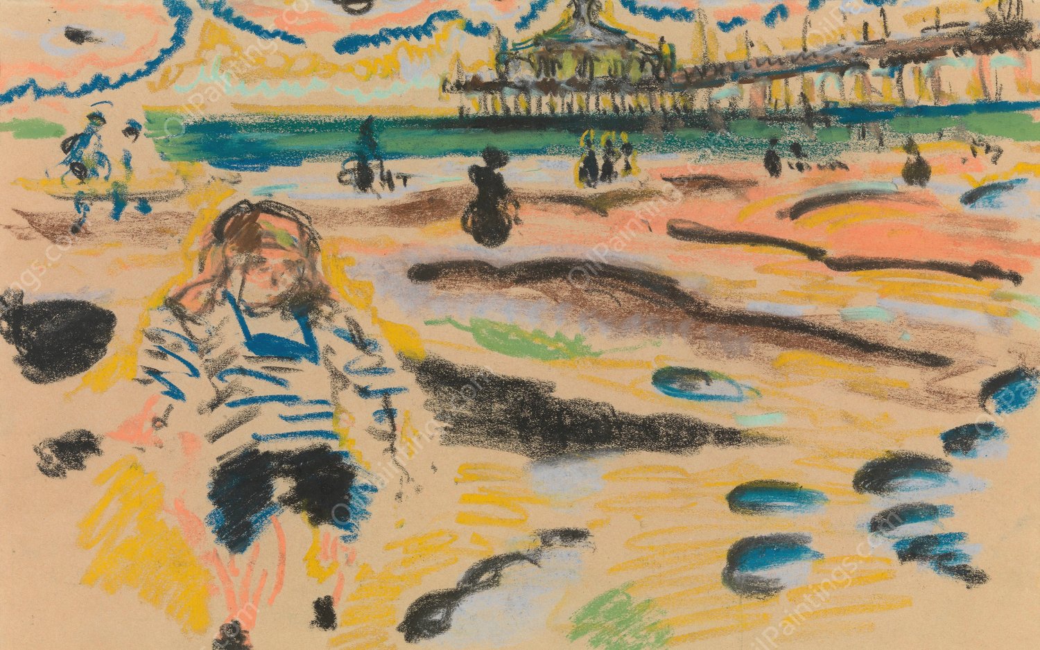 Pier in Scheveningen by Jules Schmalzigaug - Hand-Painted Oil Painting Reproduction