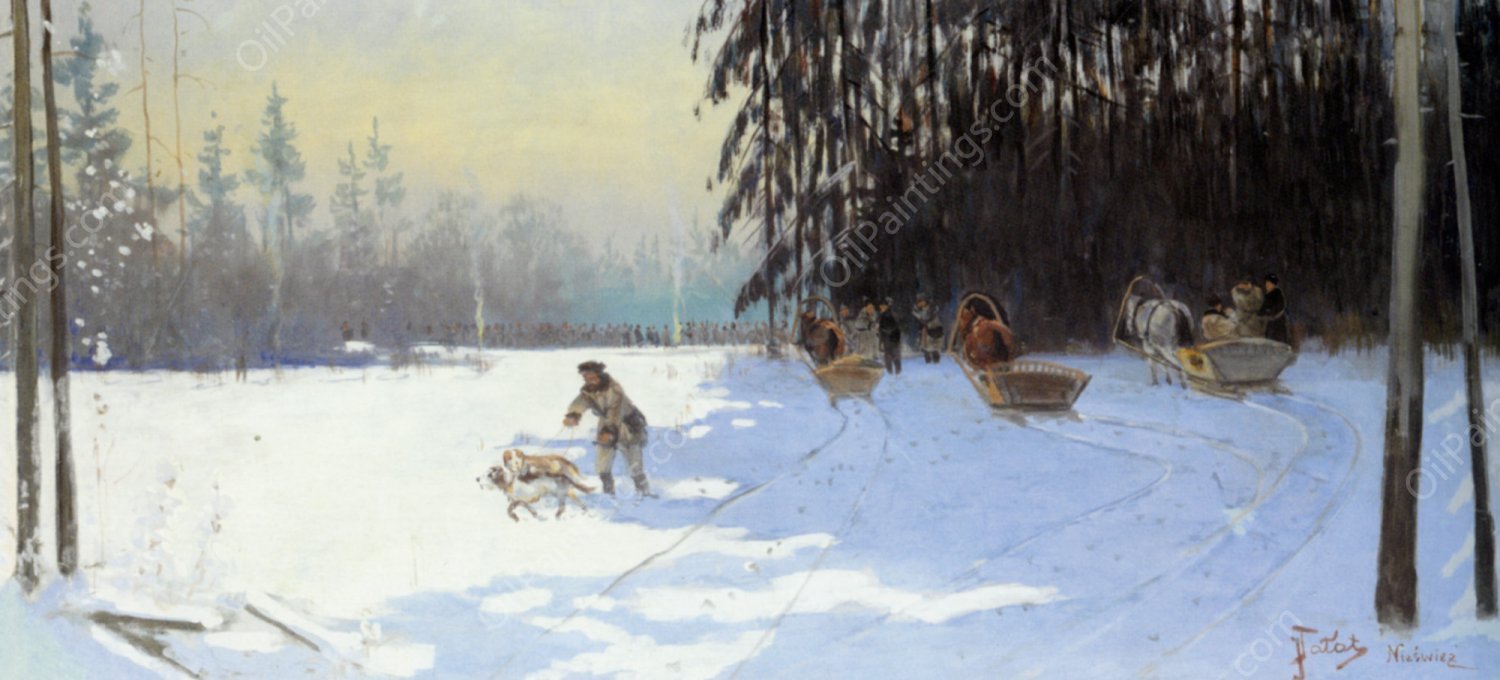 Hunt in Niewiez by Julian Falat - Hand-Painted Oil Painting Reproduction