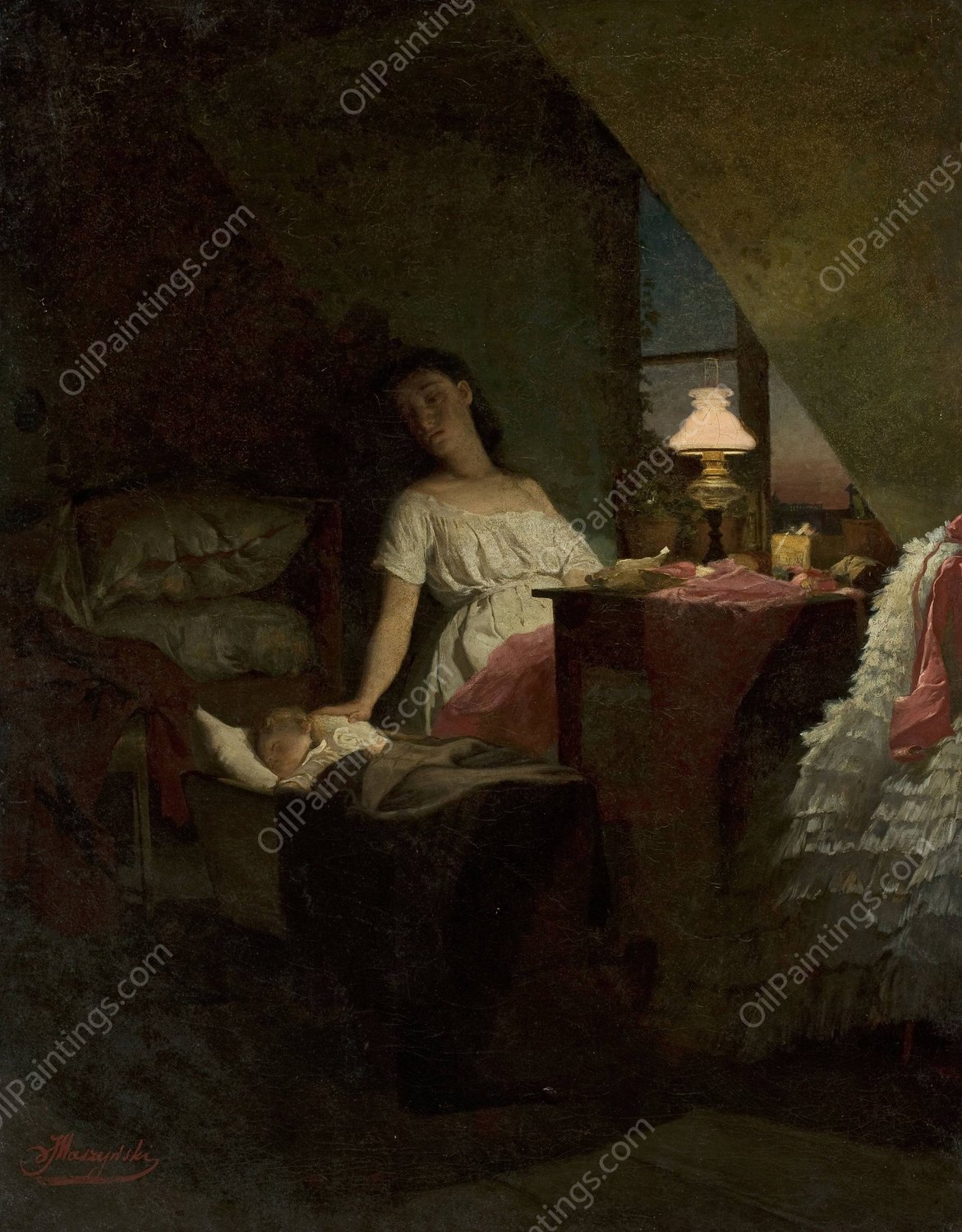 Genre scene - Premonition of the night by Julian Maszynski - Hand-Painted Oil Painting Reproduction