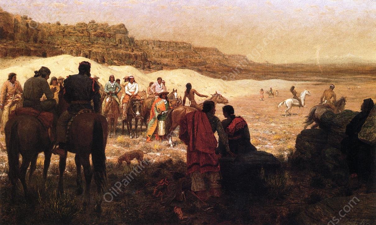 At a Moqui Navajo Horse Race by Julian Scott - Hand-Painted Oil Painting Reproduction