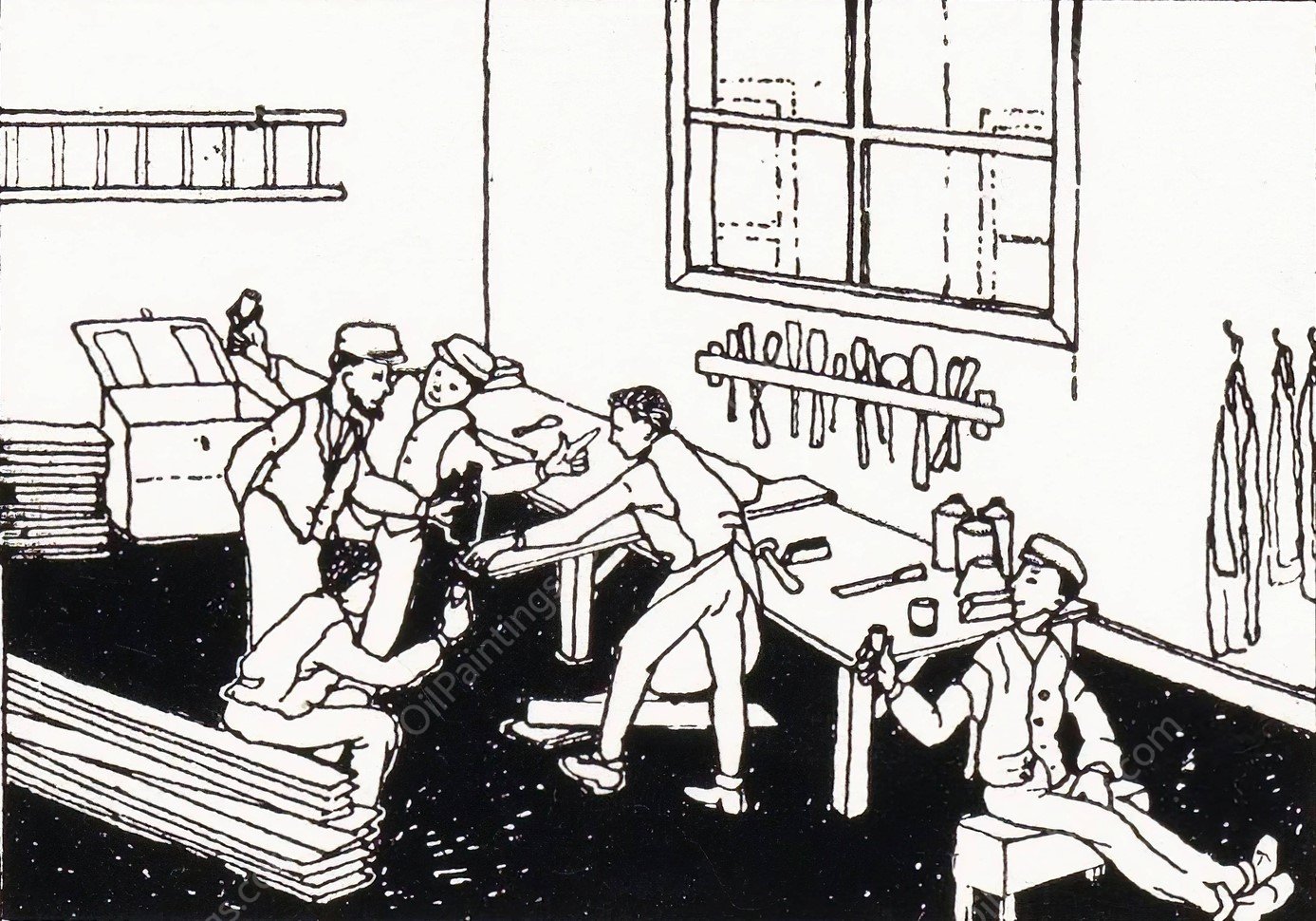 Jongens bij een werkbank  by Julie De Graag - Hand-Painted Oil Painting Reproduction