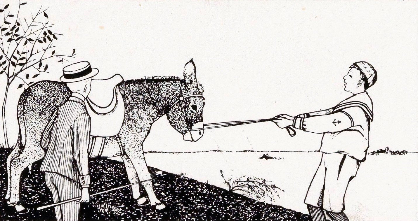 Twee jongens en een ezel  by Julie De Graag - Hand-Painted Oil Painting Reproduction