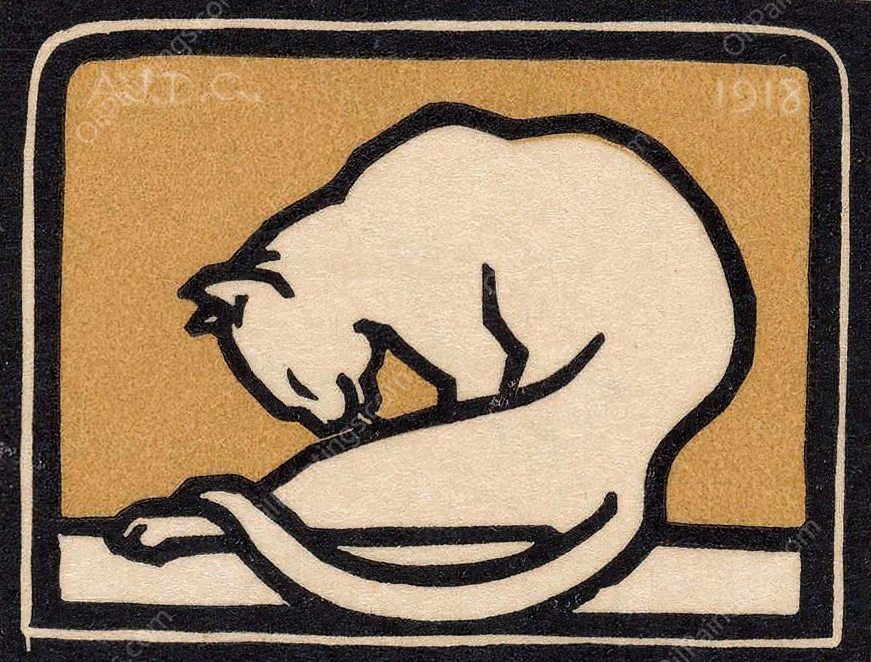 Zich wassende kat  by Julie De Graag - Hand-Painted Oil Painting Reproduction