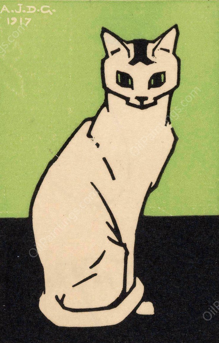 Zittende kat  by Julie De Graag - Hand-Painted Oil Painting Reproduction