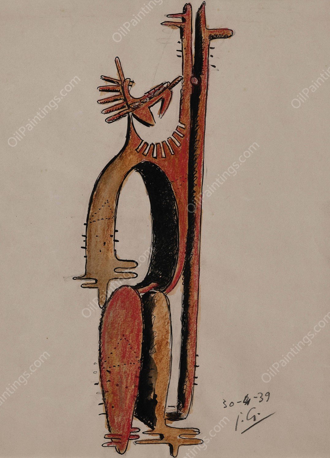 Homme Cactus  by Julio Gonzalez - Hand-Painted Oil Painting Reproduction