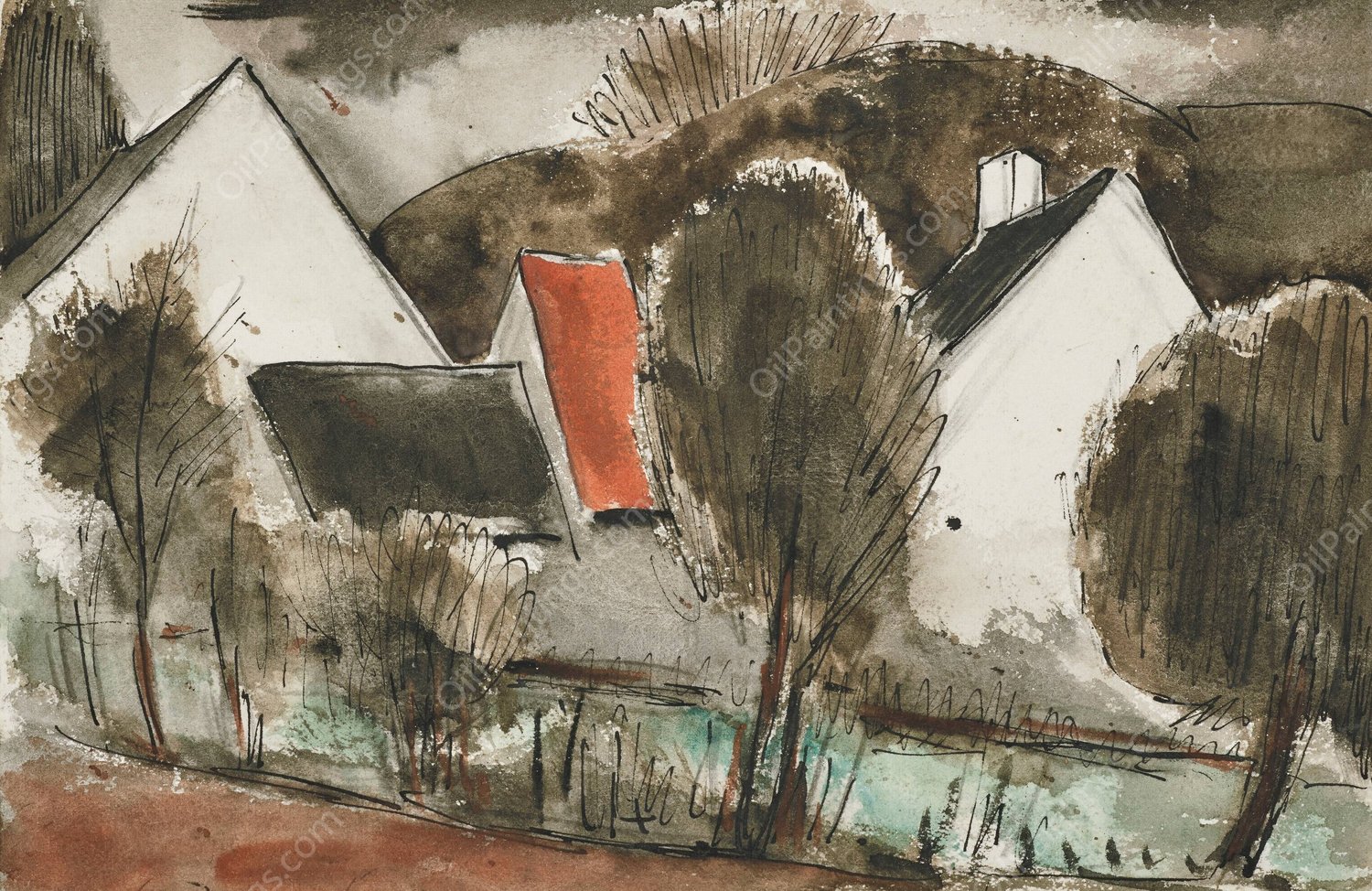 Maisons rurales en hiver  by Julio Gonzalez - Hand-Painted Oil Painting Reproduction