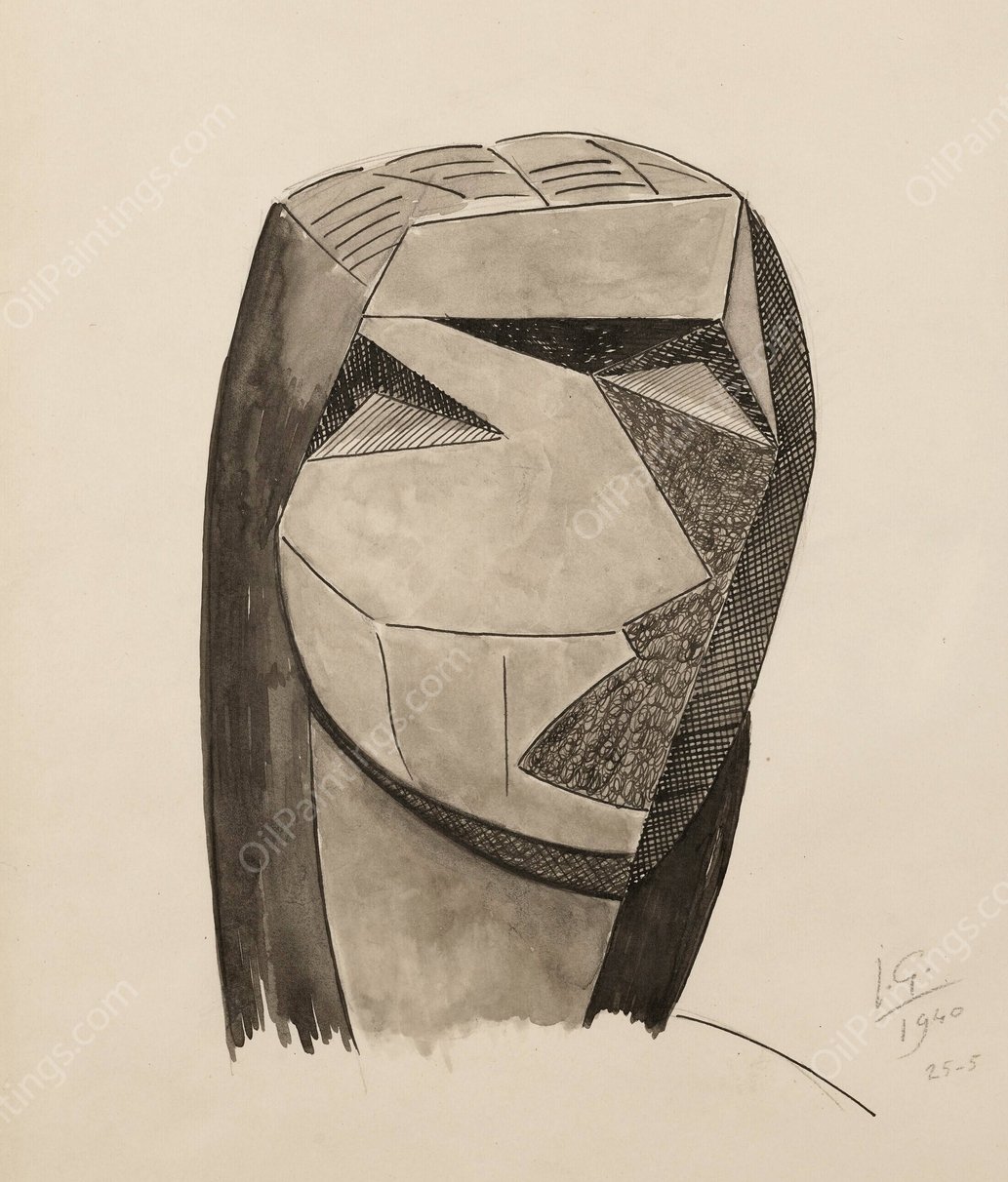 Tete cubiste  by Julio Gonzalez - Hand-Painted Oil Painting Reproduction