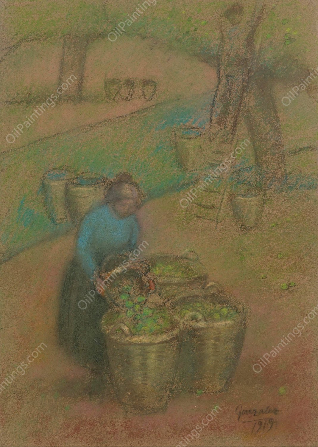 The Apple Basket  by Julio Gonzalez - Hand-Painted Oil Painting Reproduction