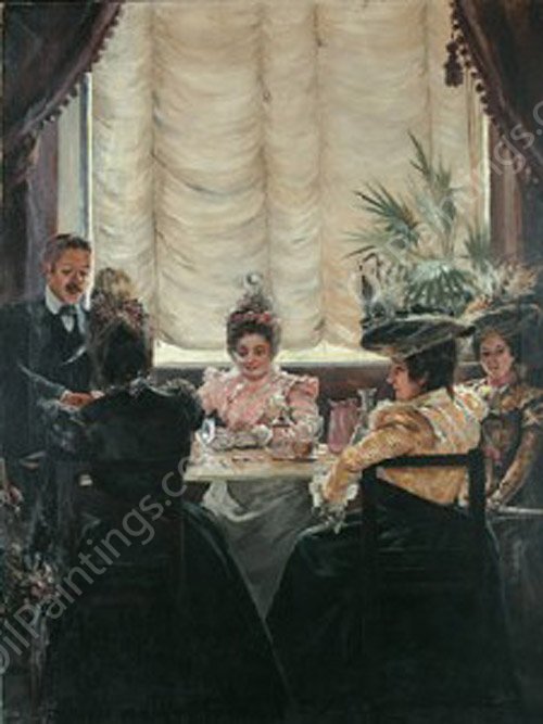 La Hora del Cafe by Julio Vila Prades - Hand-Painted Oil Painting Reproduction