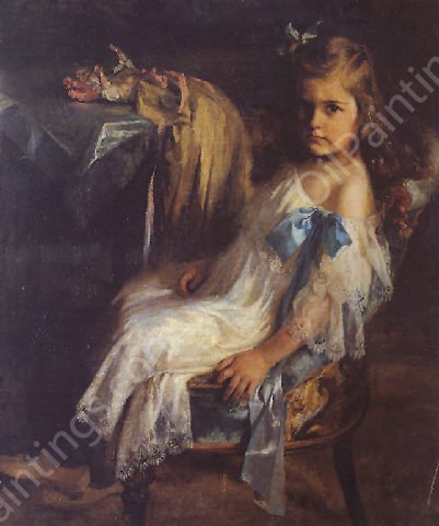 Nina Sentada by Julio Vila Prades - Hand-Painted Oil Painting Reproduction