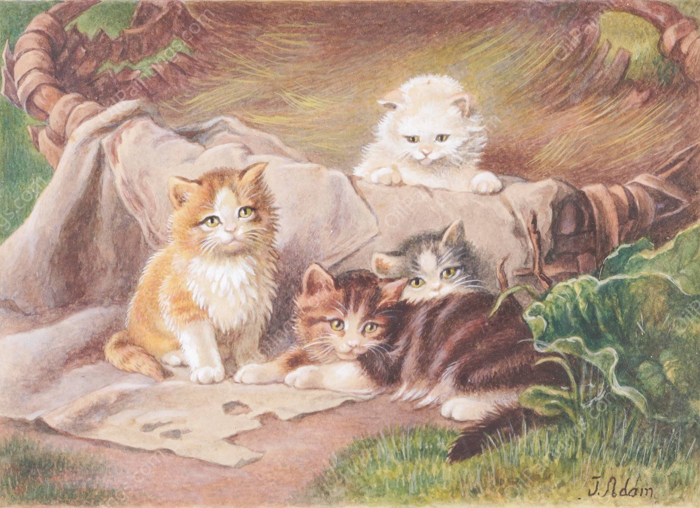 Spielende Katzen by Julius Adam The Elder - Hand-Painted Oil Painting Reproduction