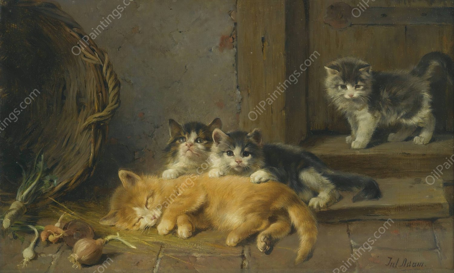 The wake up call by Julius Adam The Elder - Hand-Painted Oil Painting Reproduction