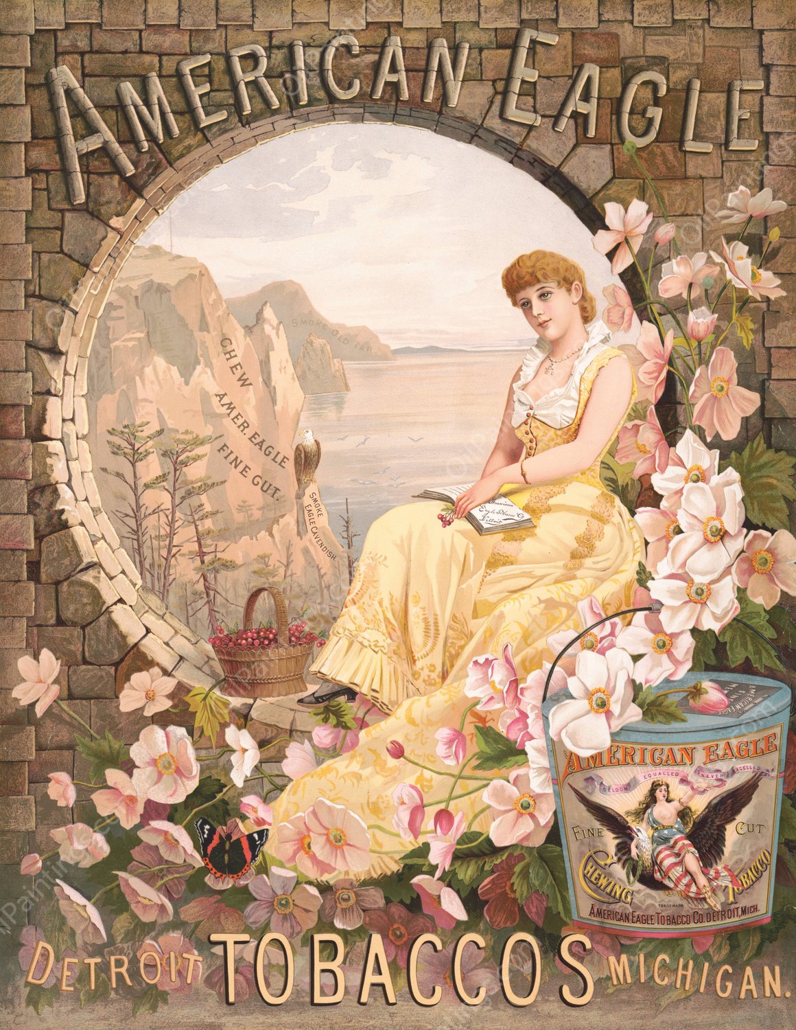 American eagle, chew American eagle fine cut, smoke eagle cavendish  by Julius Bien - Hand-Painted Oil Painting Reproduction