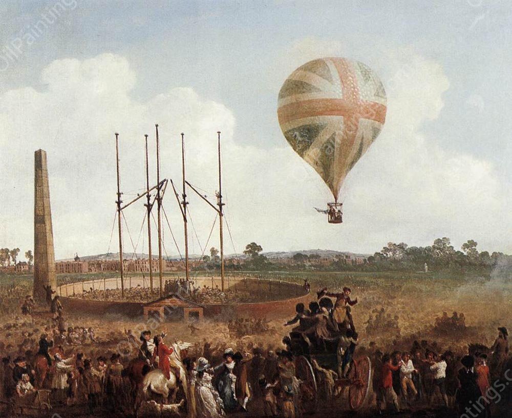 George Biggins' Ascent in Lunardi' Balloon by Julius Caesar Ibbetson - Hand-Painted Oil Painting Reproduction