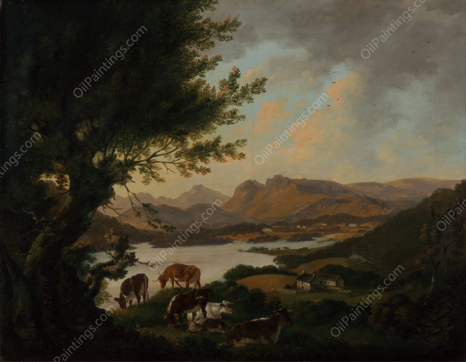 Lake Windermere  by Julius Caesar Ibbetson - Hand-Painted Oil Painting Reproduction