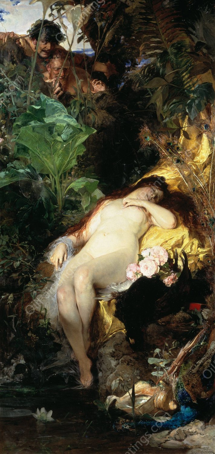 Nymph and Fauns  by Julius Kronberg - Hand-Painted Oil Painting Reproduction