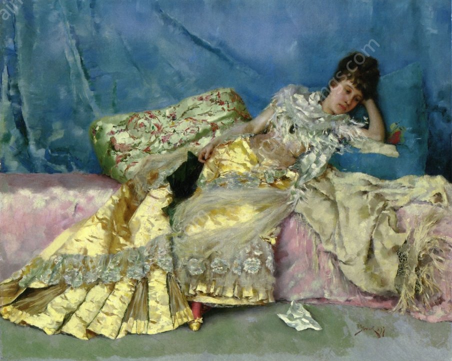 Lady on a Pink Divan by Julius Leblanc Stewart - Hand-Painted Oil Painting Reproduction