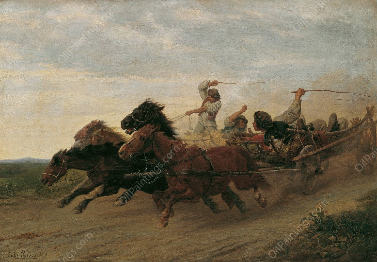 Wettfahrt betrunkener slowakischer Bauern  by Julius Von Blaas - Hand-Painted Oil Painting Reproduction
