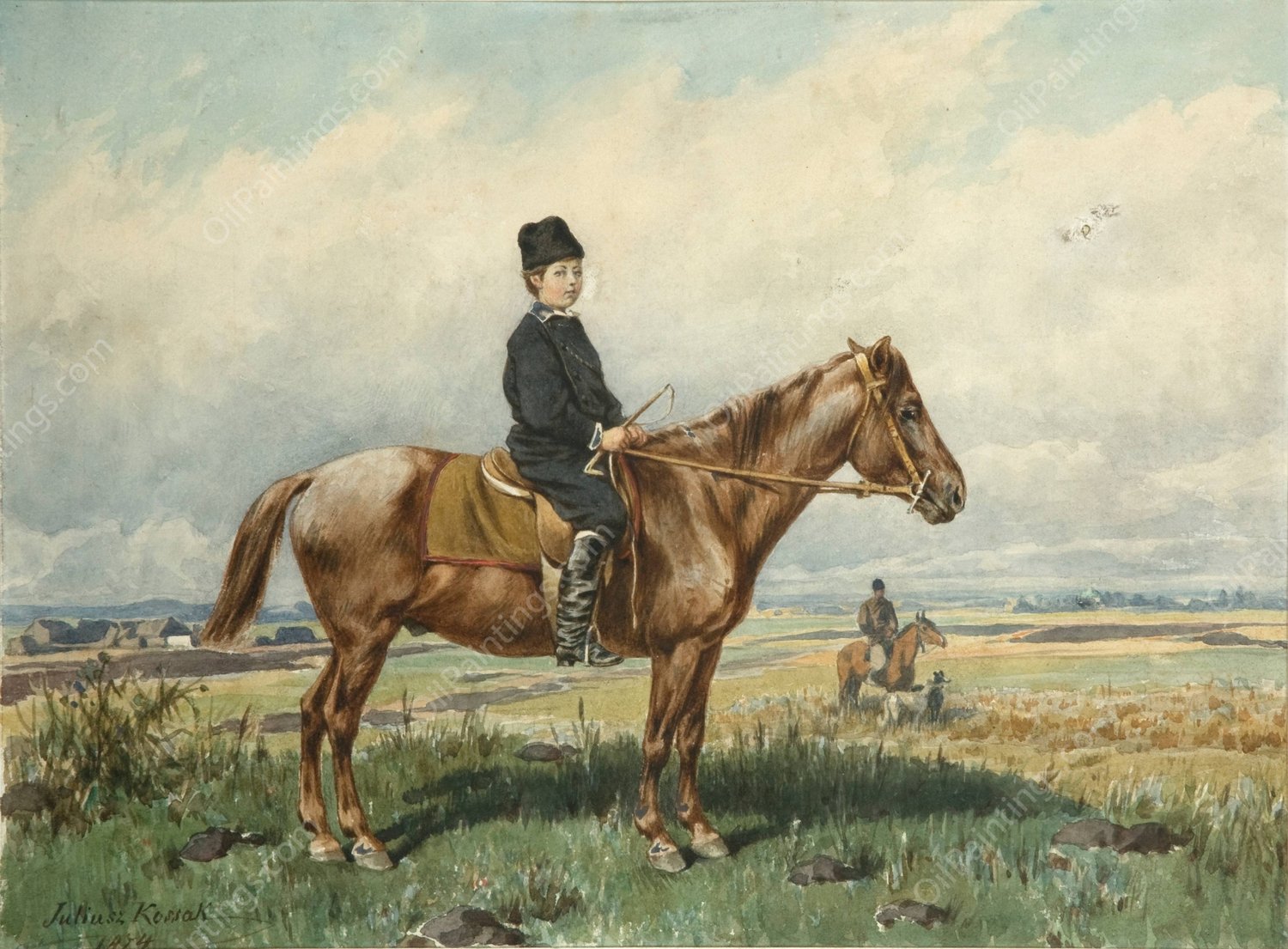 Boy on a pony  by Juliusz Kossak - Hand-Painted Oil Painting Reproduction