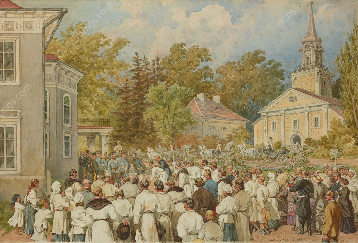 Delegation from the Krysowice Commune Thanking the Emperor for Money Donated for the Building of the School  by Juliusz Kossak - Hand-Painted Oil Painting Reproduction