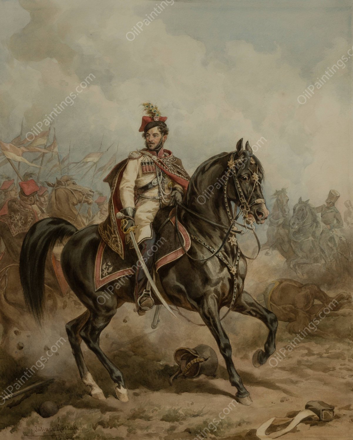 Franciszek Wodzicki at the head of the Krakusi cavalry  by Juliusz Kossak - Hand-Painted Oil Painting Reproduction