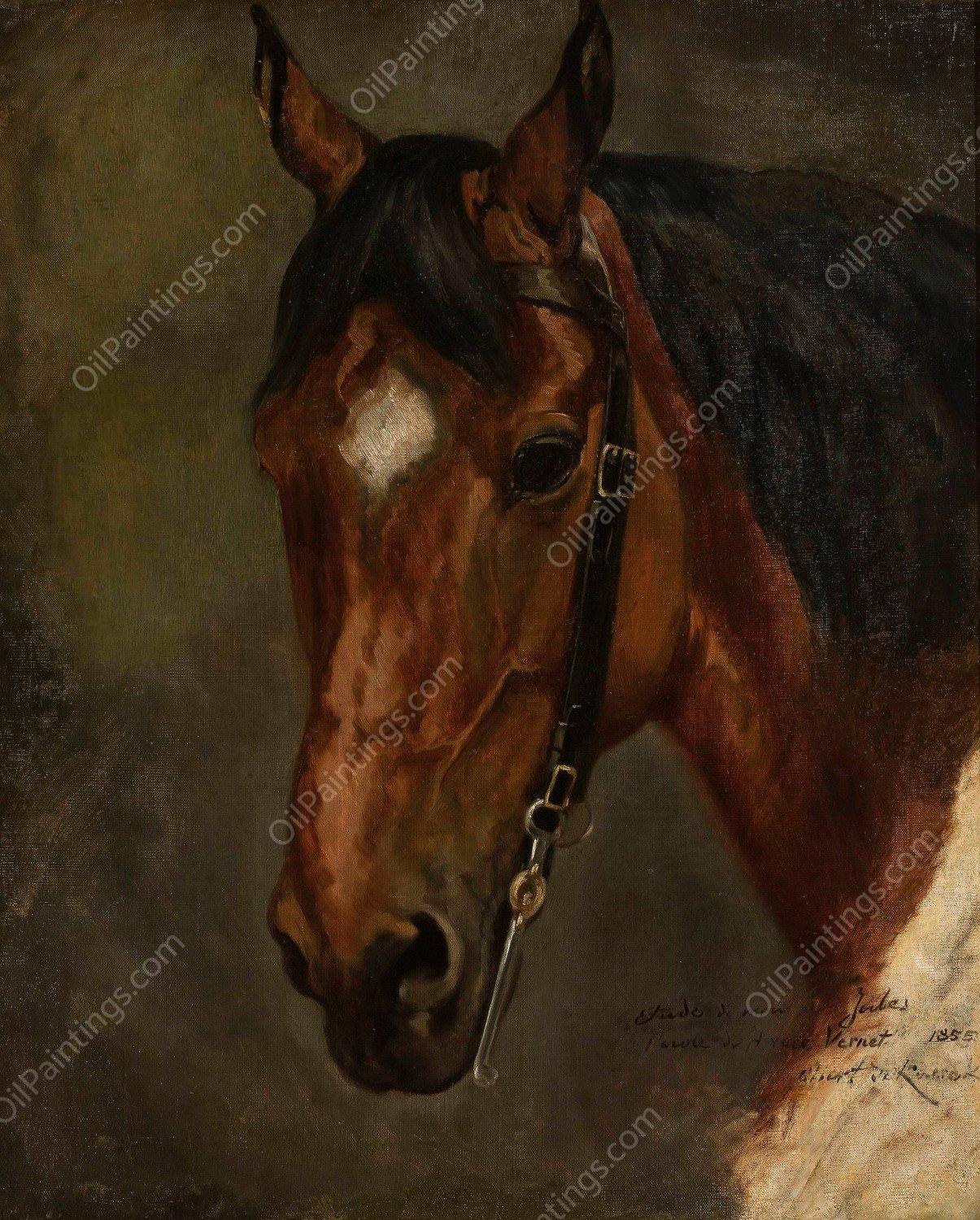 Horse's head  by Juliusz Kossak - Hand-Painted Oil Painting Reproduction