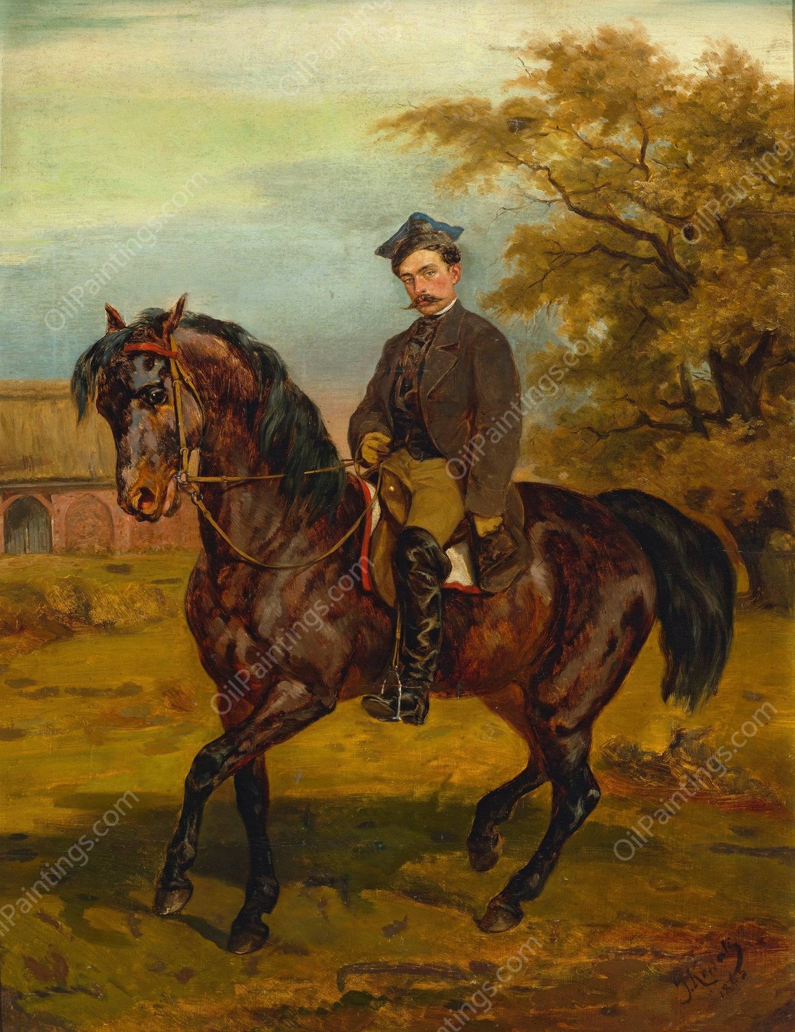 Portrait of a horseman in a peaked cap  by Juliusz Kossak - Hand-Painted Oil Painting Reproduction