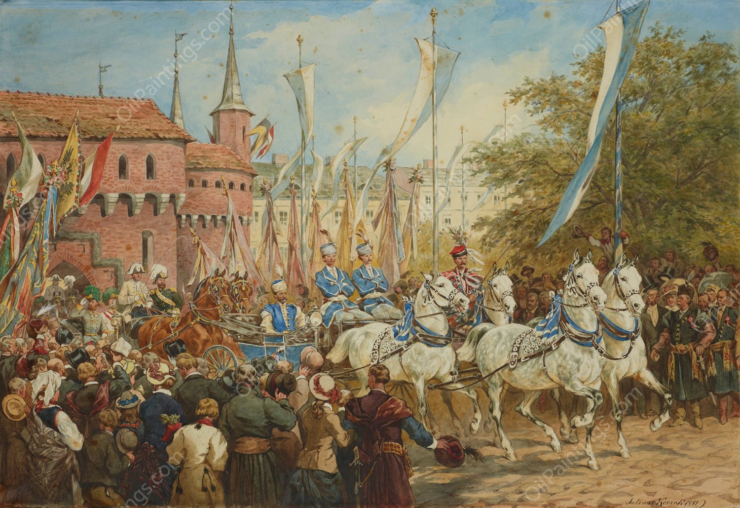 The Emperor Entering Krakow  by Juliusz Kossak - Hand-Painted Oil Painting Reproduction