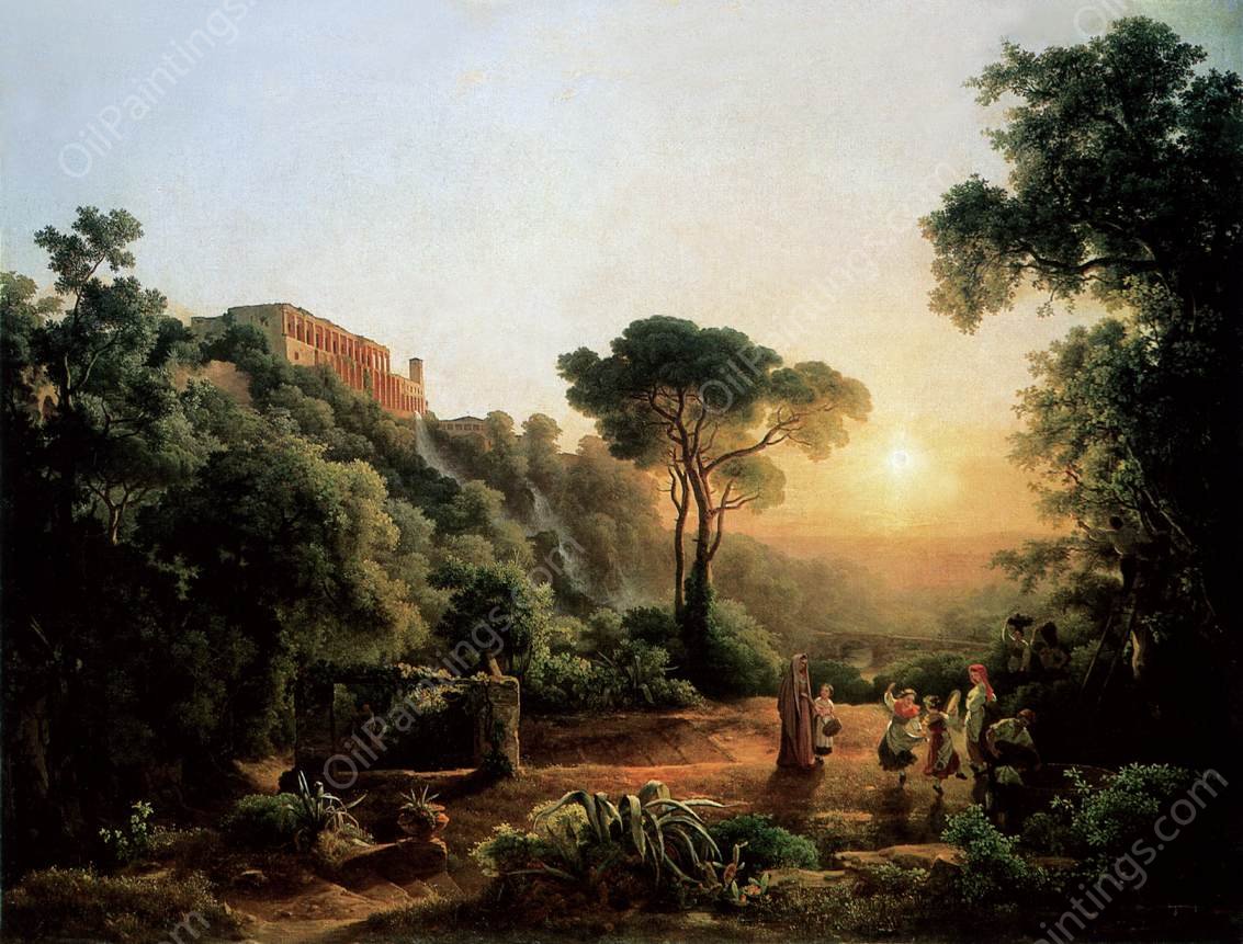 Landscape Near Tivoli with Vintager Scenes by Karoly Marko The Elder - Hand-Painted Oil Painting Reproduction