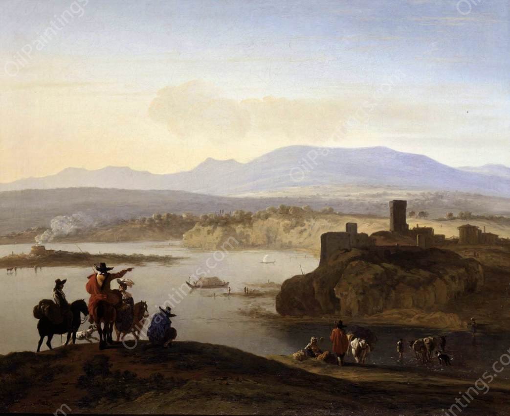 Italianate Landscape with Travellers on Horseback by Karel Dujardin - Hand-Painted Oil Painting Reproduction