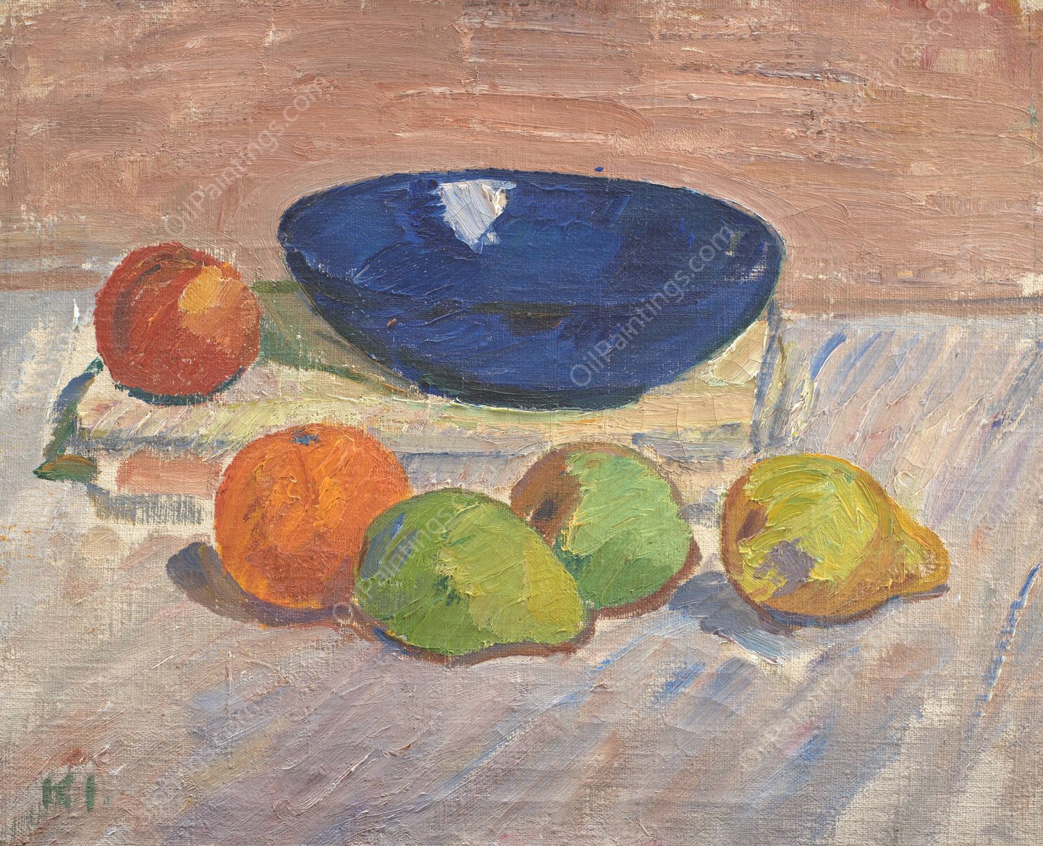 Still Life With Blue Bowl And Fruits  by Karl Isakson - Hand-Painted Oil Painting Reproduction