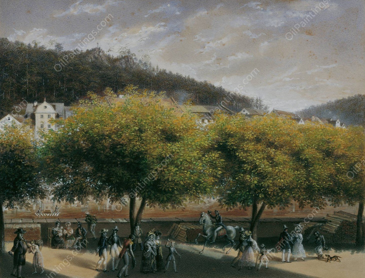 Die neue Wiese in Karlsbad  by Karl Joseph Aloys Agricola - Hand-Painted Oil Painting Reproduction