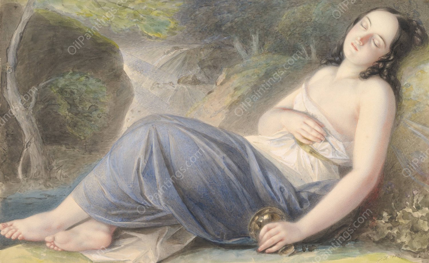 Psyche Asleep in a Landscape  by Karl Joseph Aloys Agricola - Hand-Painted Oil Painting Reproduction